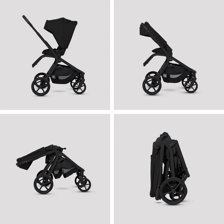Silver Cross Breez Stroller &amp; Carry Cot Travel System Combo | Reversible Flat Recline Seat | Height Adjustable | All Terrain Suspension | One Hand Fold | Rain Cover &amp; Adaptors Included | Newborn to 4 Years | Up to 22kg - Onyx