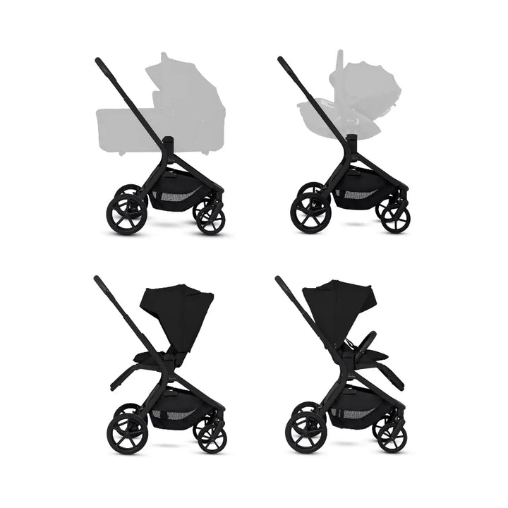 Silver Cross Breez Stroller &amp; Carry Cot Travel System Combo | Reversible Flat Recline Seat | Height Adjustable | All Terrain Suspension | One Hand Fold | Rain Cover &amp; Adaptors Included | Newborn to 4 Years | Up to 22kg - Onyx
