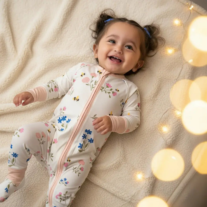 Bubz Bamboo Baby Zipsuit - Two-way Zipsuit Sleepsuit - Blossoms