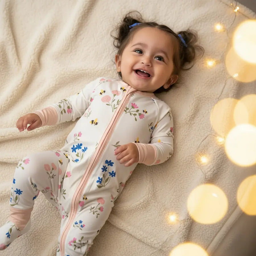 Bubz Bamboo Baby Zipsuit - Two-way Zipsuit Sleepsuit - Blossoms