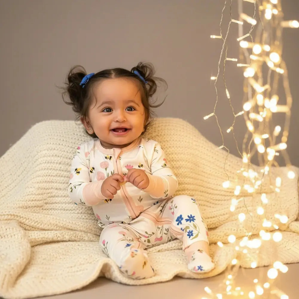 Bubz Bamboo Baby Zipsuit - Two-way Zipsuit Sleepsuit - Blossoms
