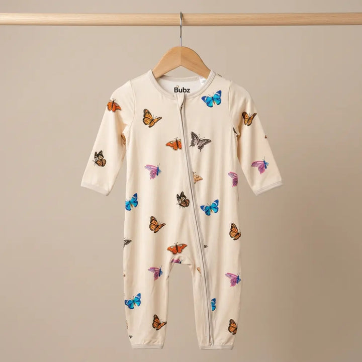 Bubz Bamboo Baby Zipsuit - Chasing Butterflies