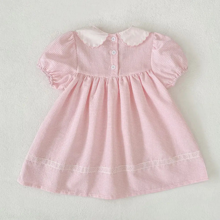 Pattuti Sustainable Wrinkled Blend Fabric Dress With Embroidered Collar And Lace Puff Sleeves