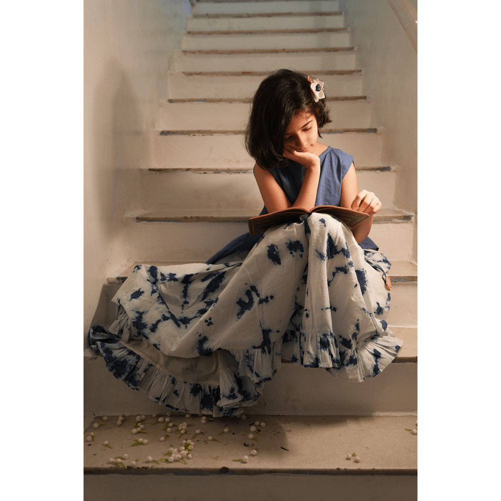 High low top tie &amp; dye skirt in indigo - Set of 2
