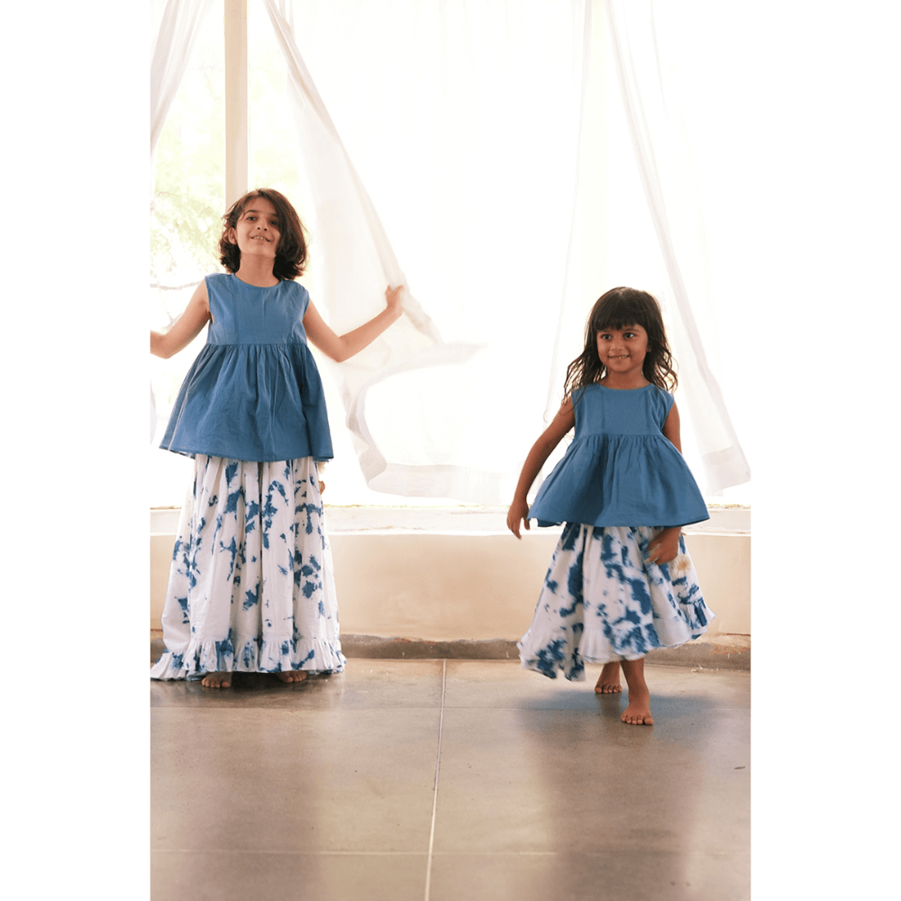 High low top tie &amp; dye skirt in indigo - Set of 2