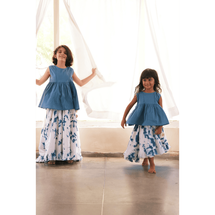 High low top tie &amp; dye skirt in indigo - Set of 2