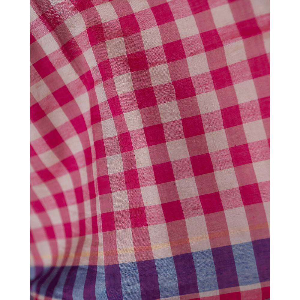 Love the World Today Candy Cloud Cotton Pink Checkered Silk Top and Beige Baggy Pant Coord Set- Girls