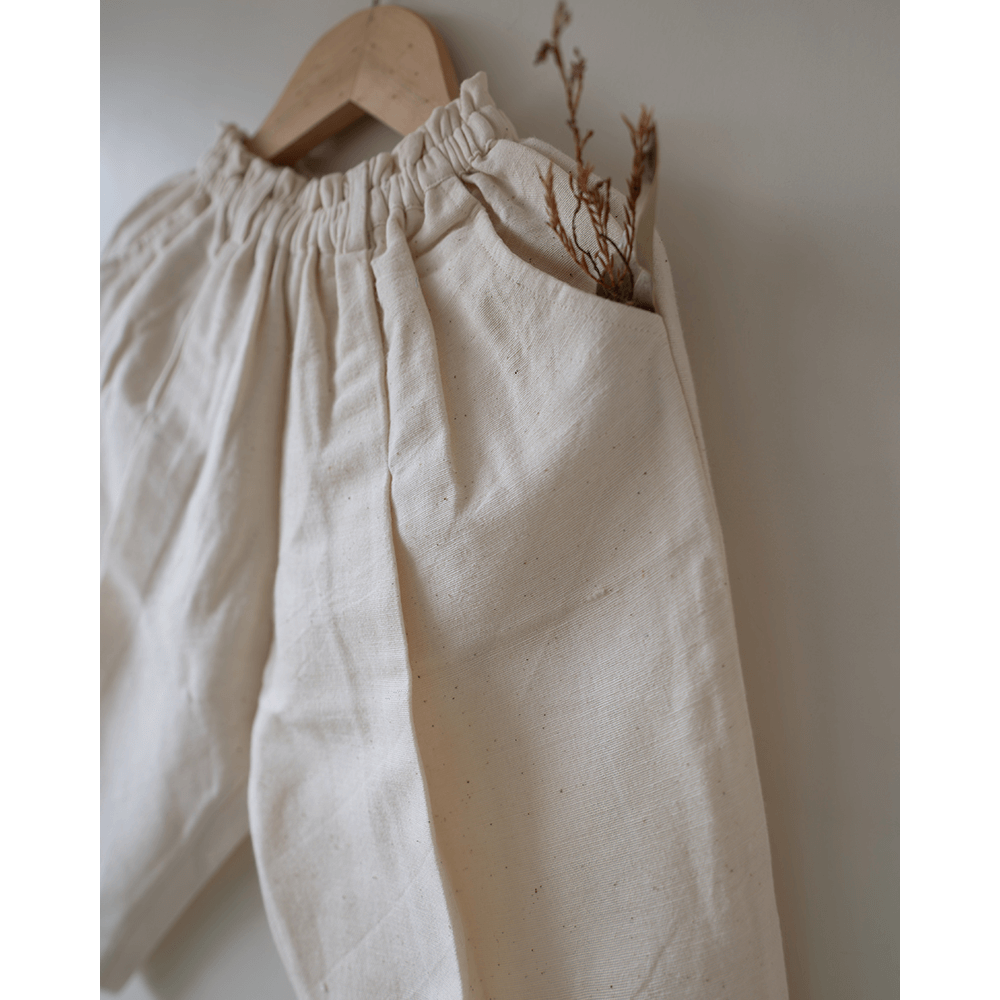 Love the World Today Candy Cloud Cotton Pink Checkered Silk Top and Beige Baggy Pant Coord Set- Girls