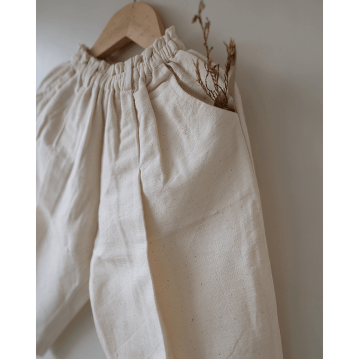 Love the World Today Candy Cloud Cotton Pink Checkered Silk Top and Beige Baggy Pant Coord Set- Girls