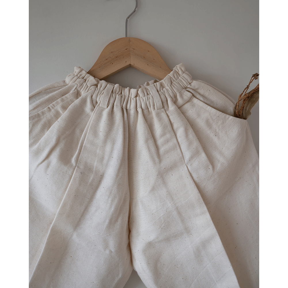 Love the World Today Candy Cloud Cotton Pink Checkered Silk Top and Beige Baggy Pant Coord Set- Girls