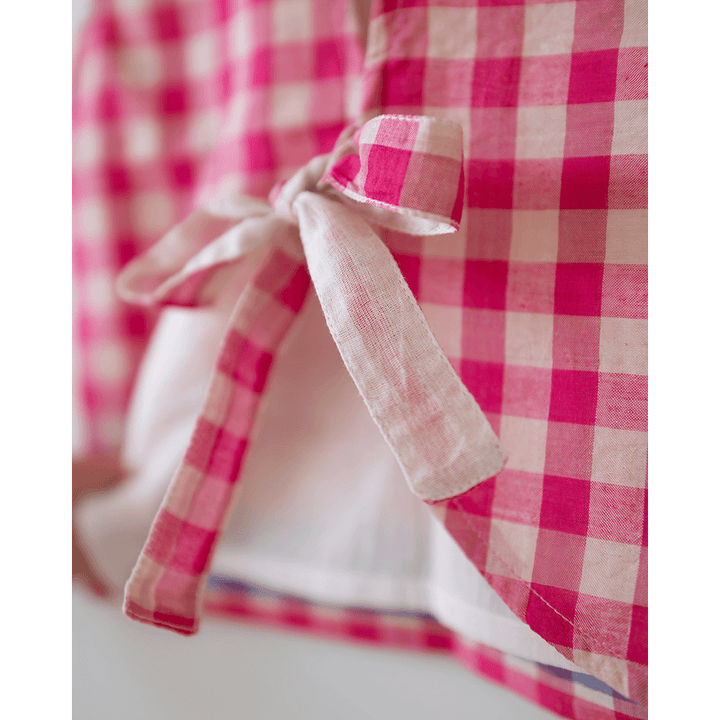 Love the World Today Candy Cloud Cotton Pink Checkered Silk Top and Beige Baggy Pant Coord Set- Girls