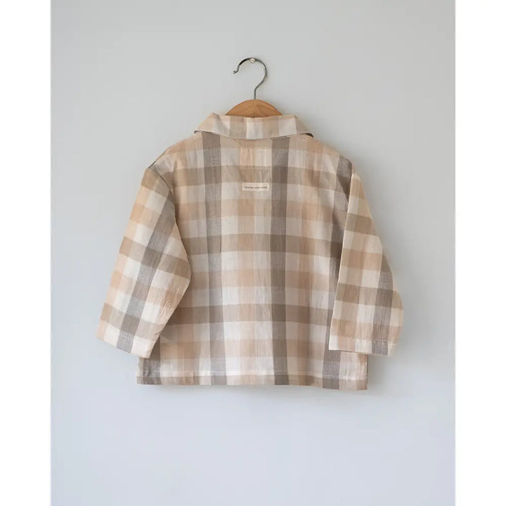Love The World Today ‘Cloud Drift’ Oversized Beige Off White Checks Shirt In Handwoven Cotton - Beige