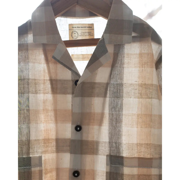 Love The World Today ‘Cloud Drift’ Oversized Beige Off White Checks Shirt In Handwoven Cotton - Beige