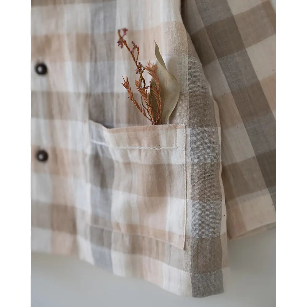 Love The World Today ‘Cloud Drift’ Oversized Beige Off White Checks Shirt In Handwoven Cotton - Beige