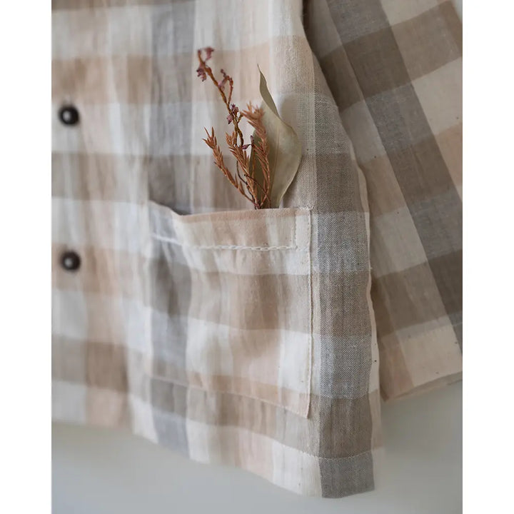 Love The World Today ‘Cloud Drift’ Oversized Beige Off White Checks Shirt In Handwoven Cotton - Beige