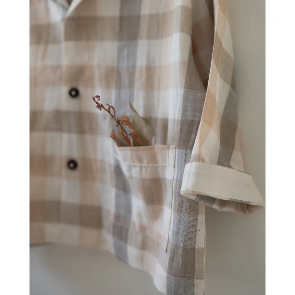 Love The World Today ‘Cloud Drift’ Oversized Beige Off White Checks Shirt In Handwoven Cotton - Beige
