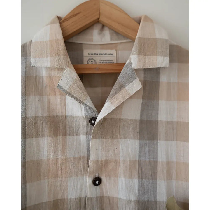 Love The World Today ‘Cloud Drift’ Oversized Beige Off White Checks Shirt In Handwoven Cotton - Beige