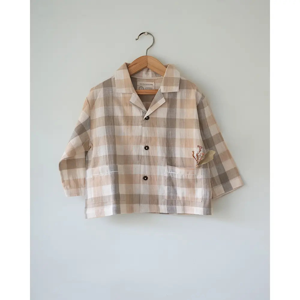 Love The World Today ‘Cloud Drift’ Oversized Beige Off White Checks Shirt In Handwoven Cotton - Beige