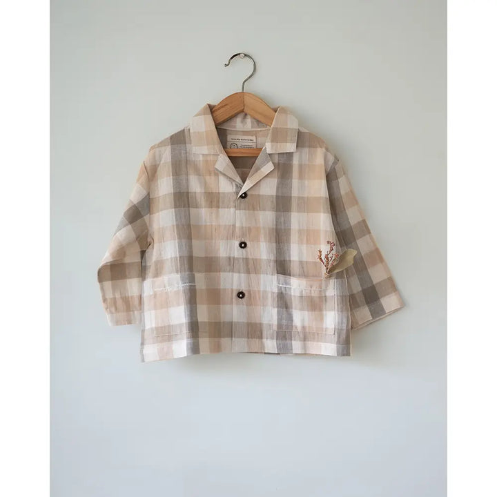Love The World Today ‘Cloud Drift’ Oversized Beige Off White Checks Shirt In Handwoven Cotton - Beige