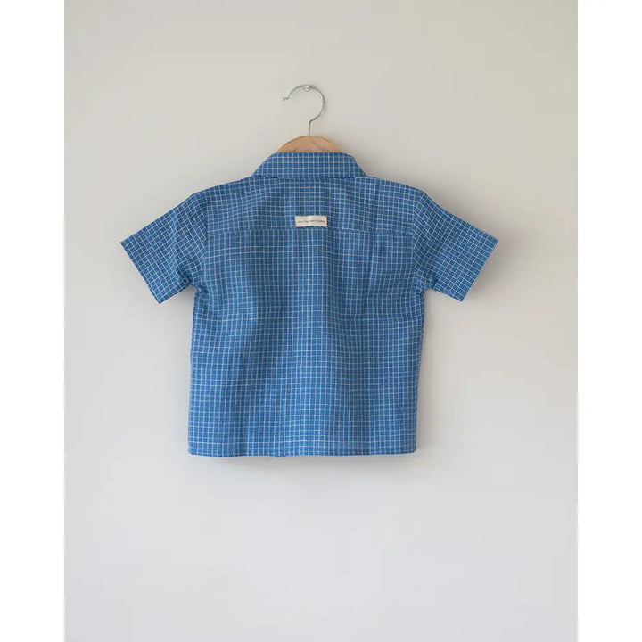 Love The World Today ‘Blue Meadow’ Curved Placket Checks Shirt In Handwoven Cotton - Blue
