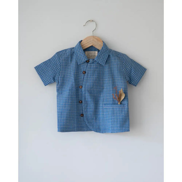 Love The World Today ‘Blue Meadow’ Curved Placket Checks Shirt In Handwoven Cotton - Blue