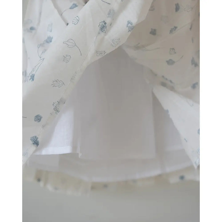 Love The World Today ‘Bloom’ White Floral Hand Block Print Halter Neck Girls Mal Dress - White