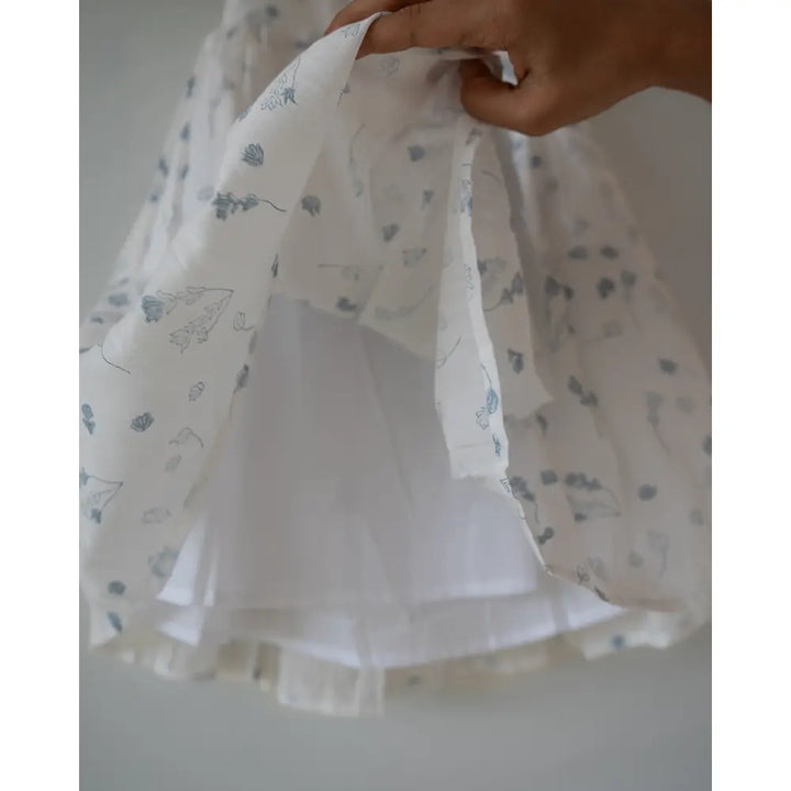 Love The World Today ‘Bloom’ White Floral Hand Block Print Halter Neck Girls Mal Dress - White