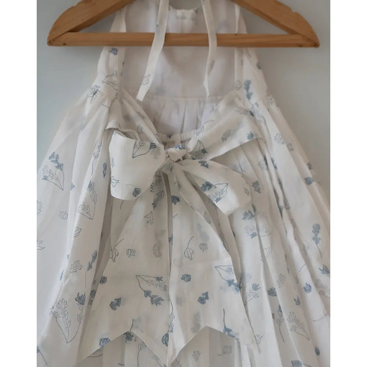 Love The World Today ‘Bloom’ White Floral Hand Block Print Halter Neck Girls Mal Dress - White