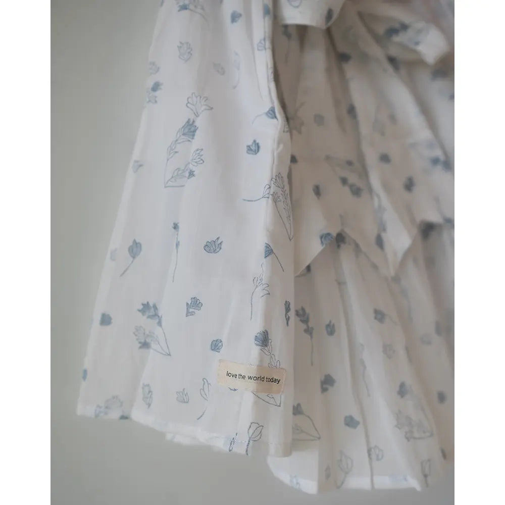 Love The World Today ‘Bloom’ White Floral Hand Block Print Halter Neck Girls Mal Dress - White