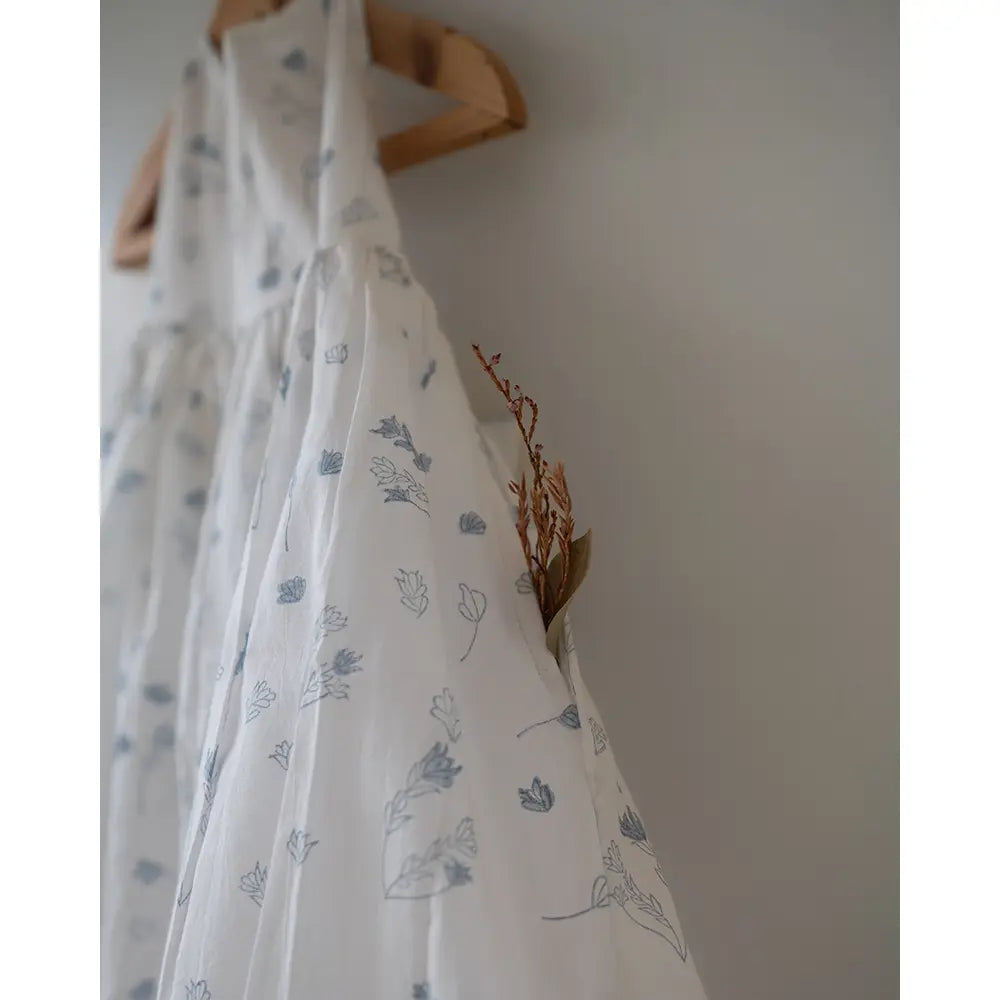 Love The World Today ‘Bloom’ White Floral Hand Block Print Halter Neck Girls Mal Dress - White