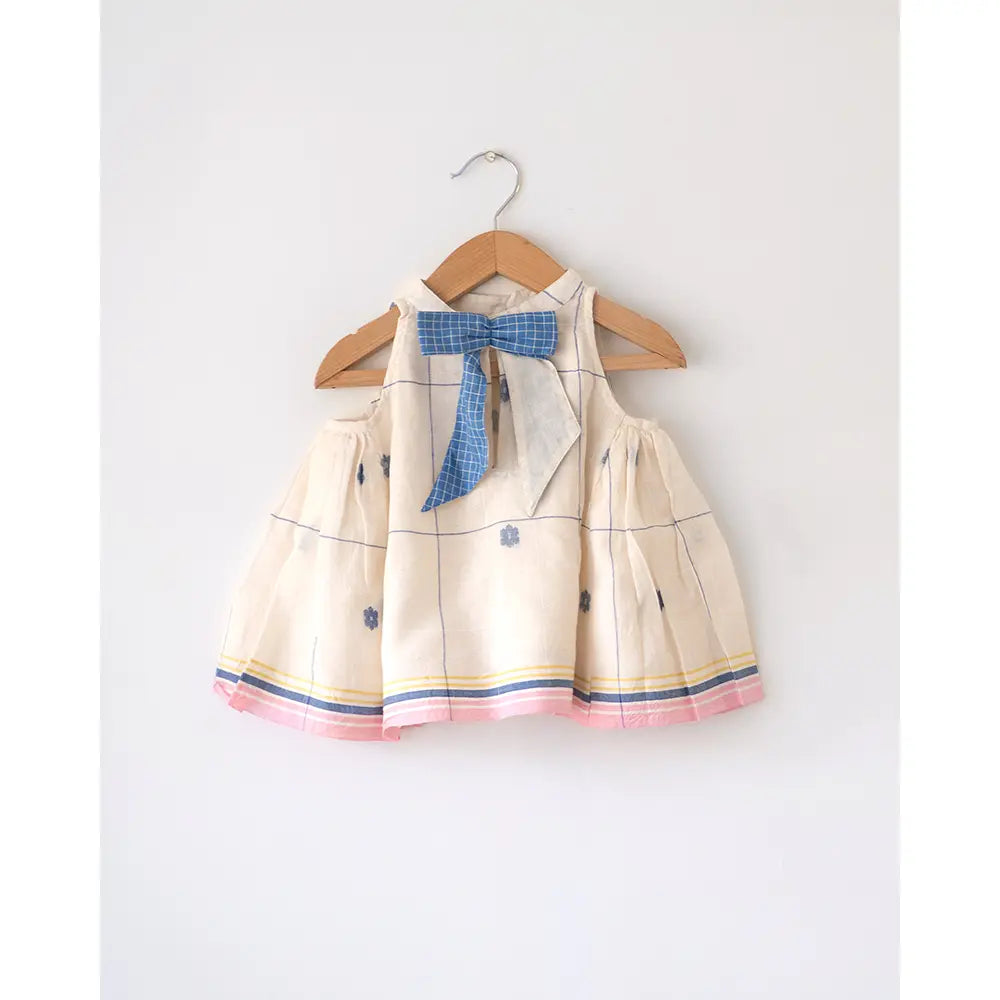 Love The World Today ‘Lullaby Skies’ Halter Top In Handwoven Cotton Jamdani Weave - Off White