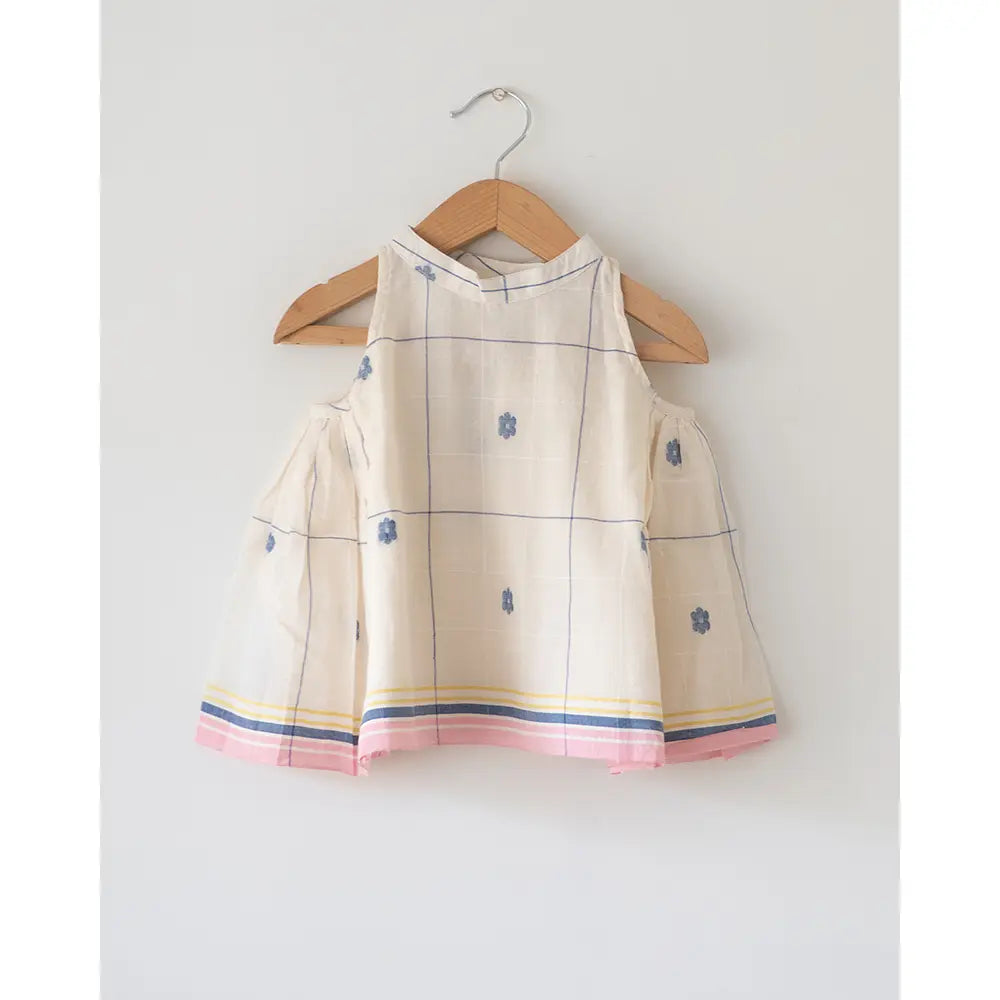Love The World Today ‘Lullaby Skies’ Halter Top In Handwoven Cotton Jamdani Weave - Off White
