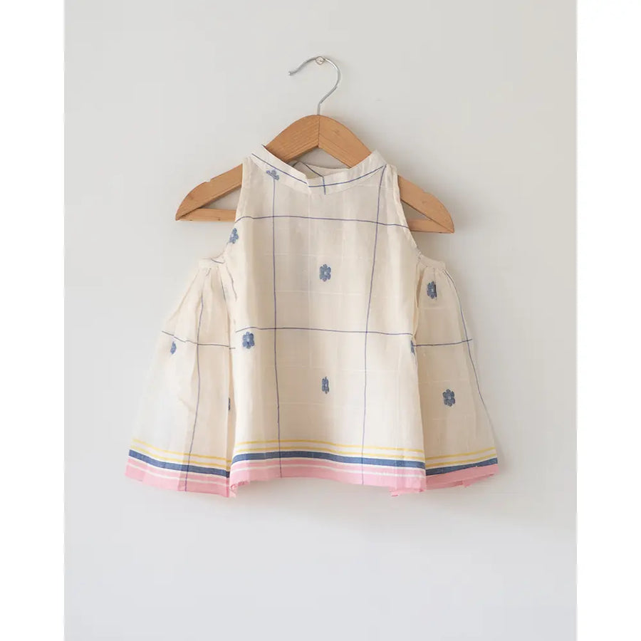Love The World Today ‘Lullaby Skies’ Halter Top In Handwoven Cotton Jamdani Weave - Off White