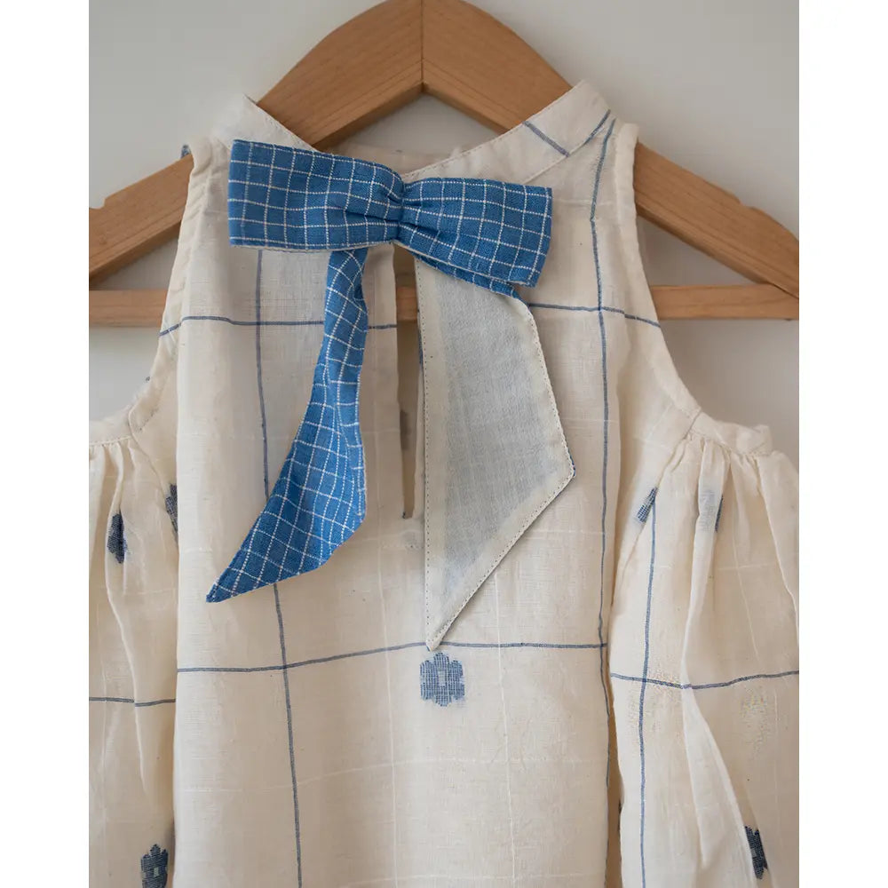 Love The World Today ‘Lullaby Skies’ Halter Top In Handwoven Cotton Jamdani Weave - Off White