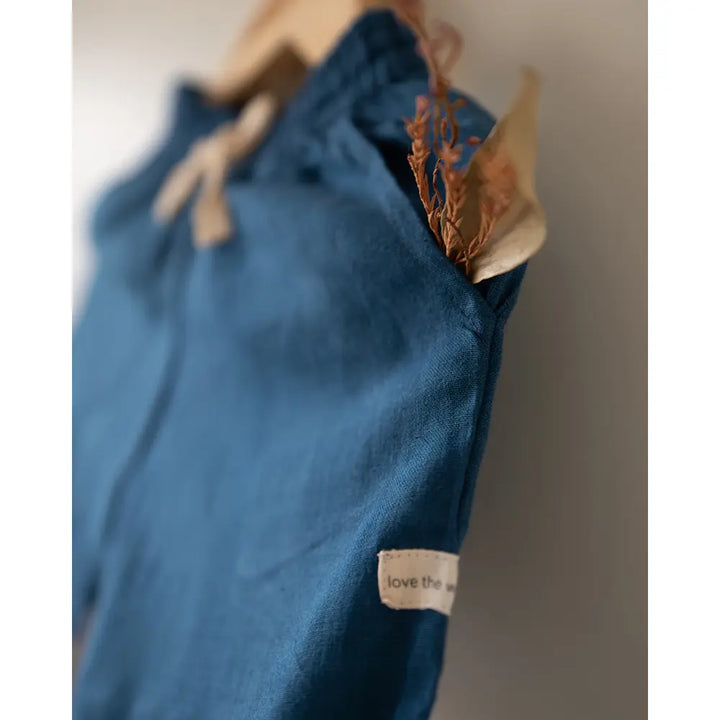 Love The World Today ‘Raindrops Keep Falling’ Blue Drawstring Unisex Pajamas In Handwoven Cotton - Blue