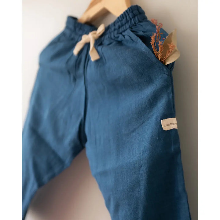 Love The World Today ‘Raindrops Keep Falling’ Blue Drawstring Unisex Pajamas In Handwoven Cotton - Blue