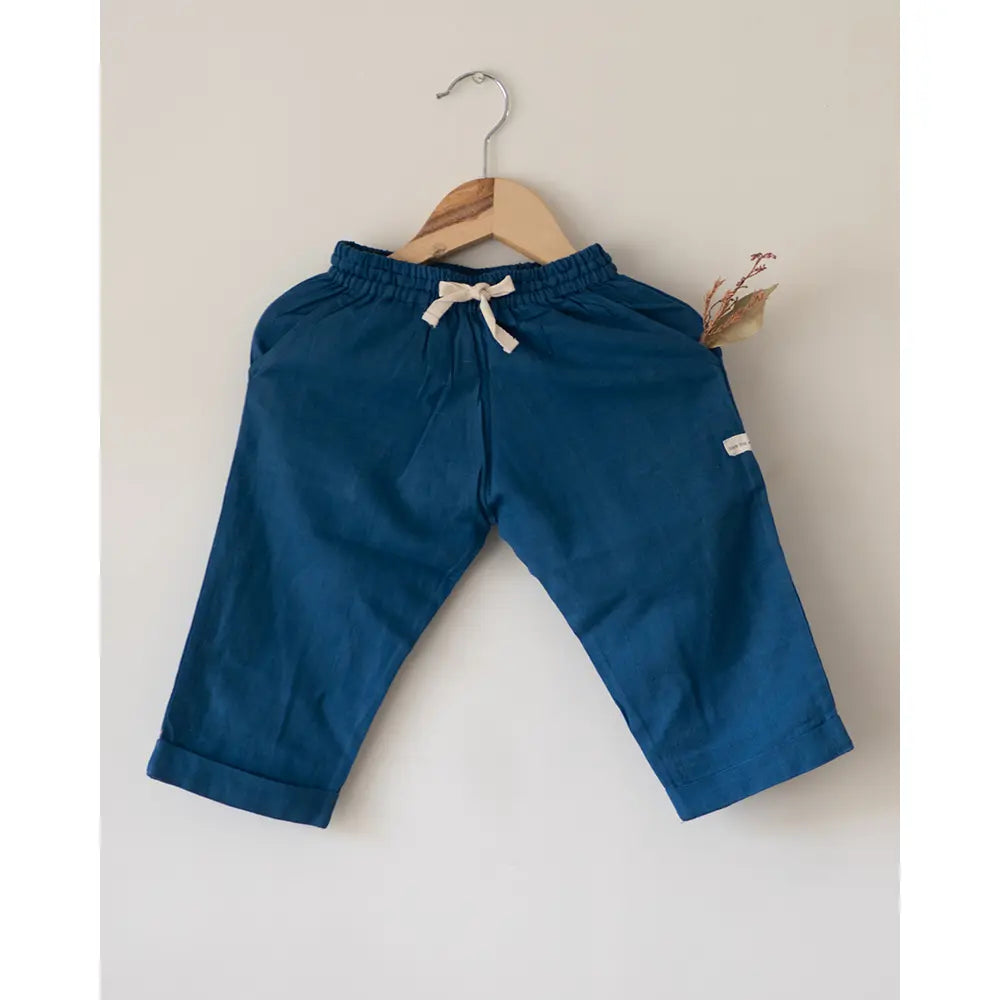 Love The World Today ‘Raindrops Keep Falling’ Blue Drawstring Unisex Pajamas In Handwoven Cotton - Blue