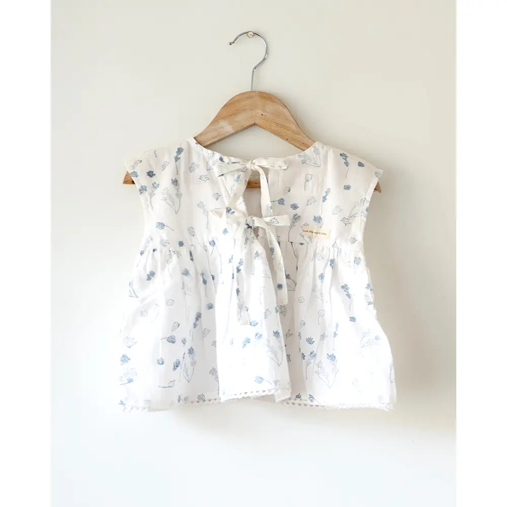 Love The World Today ‘Morning Mist’ Floral Hand Block Printed Cotton Mul Lined Flowy Top - White