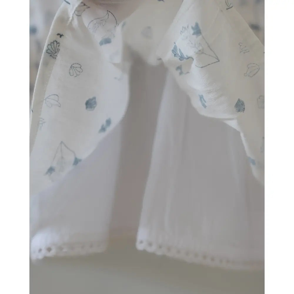 Love The World Today ‘Morning Mist’ Floral Hand Block Printed Cotton Mul Lined Flowy Top - White