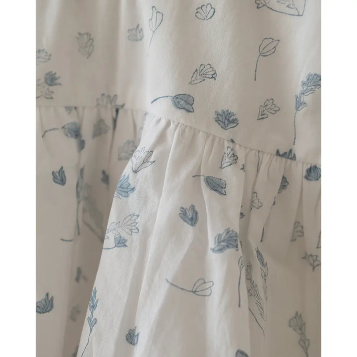 Love The World Today ‘Morning Mist’ Floral Hand Block Printed Cotton Mul Lined Flowy Top - White