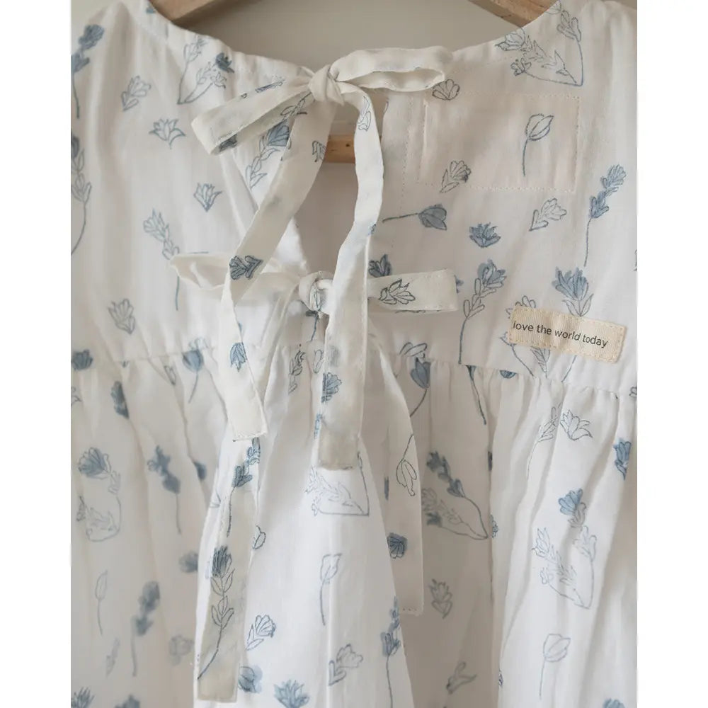 Love The World Today ‘Morning Mist’ Floral Hand Block Printed Cotton Mul Lined Flowy Top - White