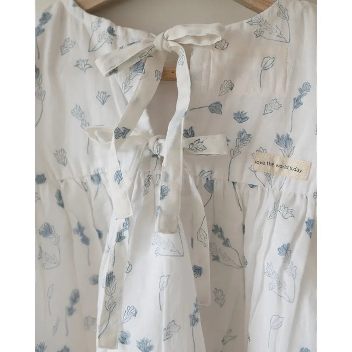 Love The World Today ‘Morning Mist’ Floral Hand Block Printed Cotton Mul Lined Flowy Top - White