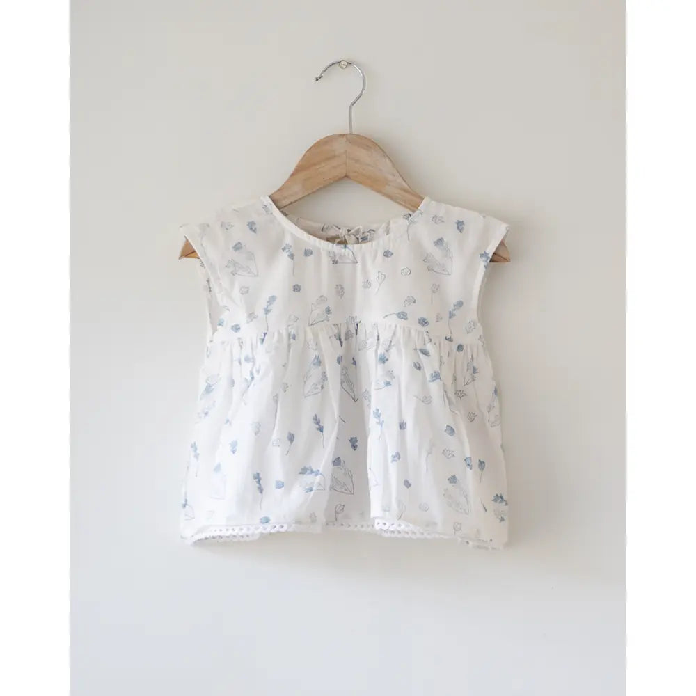 Love The World Today ‘Morning Mist’ Floral Hand Block Printed Cotton Mul Lined Flowy Top - White