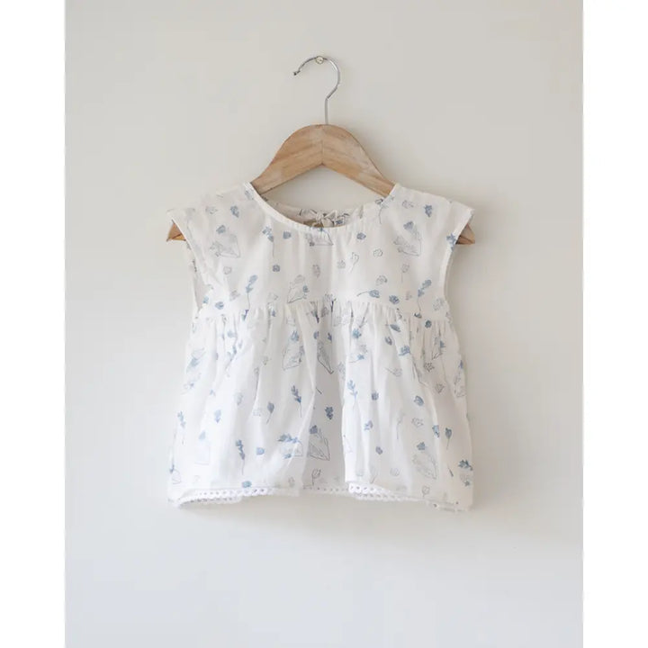 Love The World Today ‘Morning Mist’ Floral Hand Block Printed Cotton Mul Lined Flowy Top - White