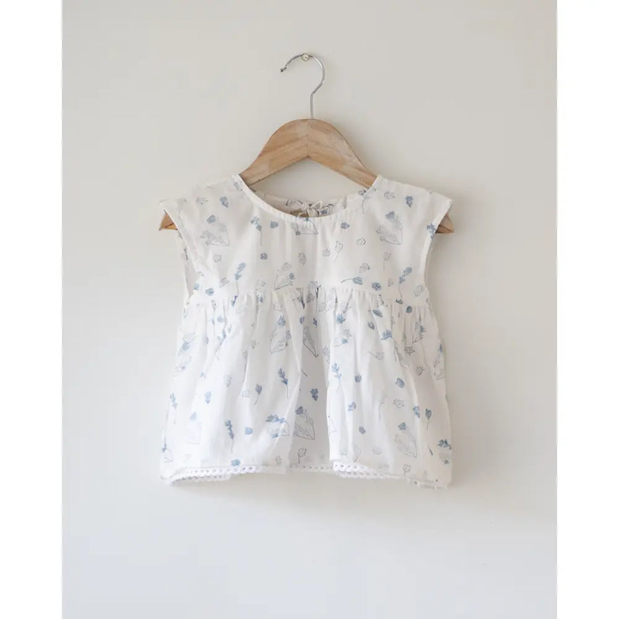 Love The World Today ‘Morning Mist’ Floral Hand Block Printed Cotton Mul Lined Flowy Top - White
