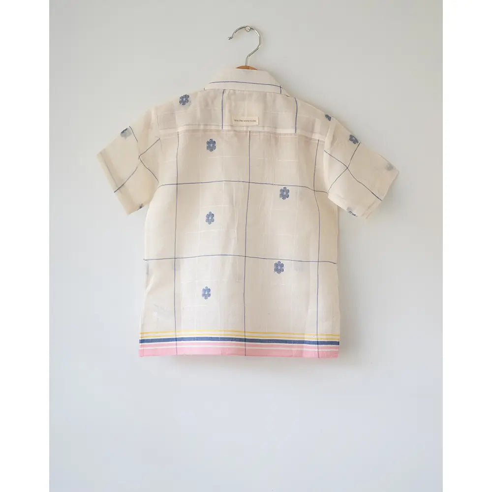 Love The World Today ‘Cotton Cloud’ Half Sleeve Shirt In Handwoven Jamdani Cotton - Off White