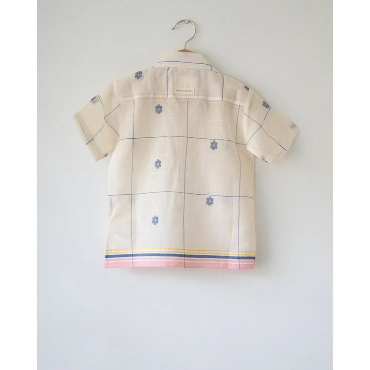 Love The World Today ‘Cotton Cloud’ Half Sleeve Shirt In Handwoven Jamdani Cotton - Off White
