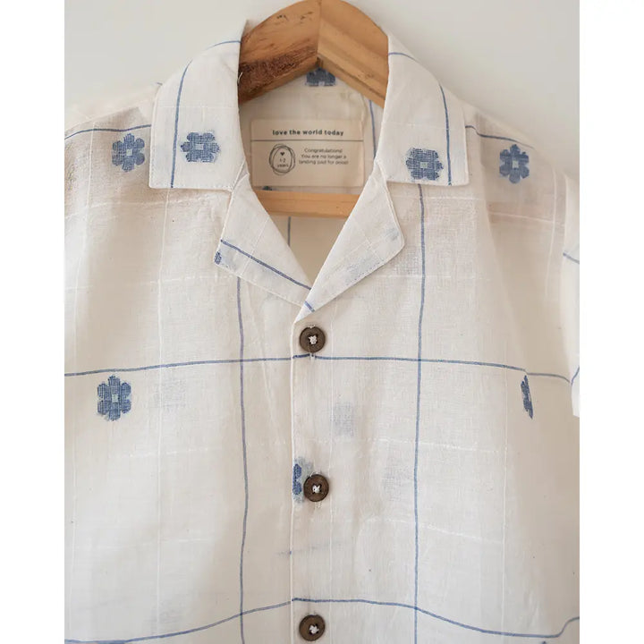 Love The World Today ‘Cotton Cloud’ Half Sleeve Shirt In Handwoven Jamdani Cotton - Off White