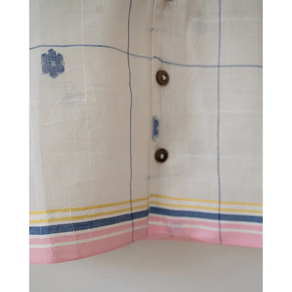 Love The World Today ‘Cotton Cloud’ Half Sleeve Shirt In Handwoven Jamdani Cotton - Off White