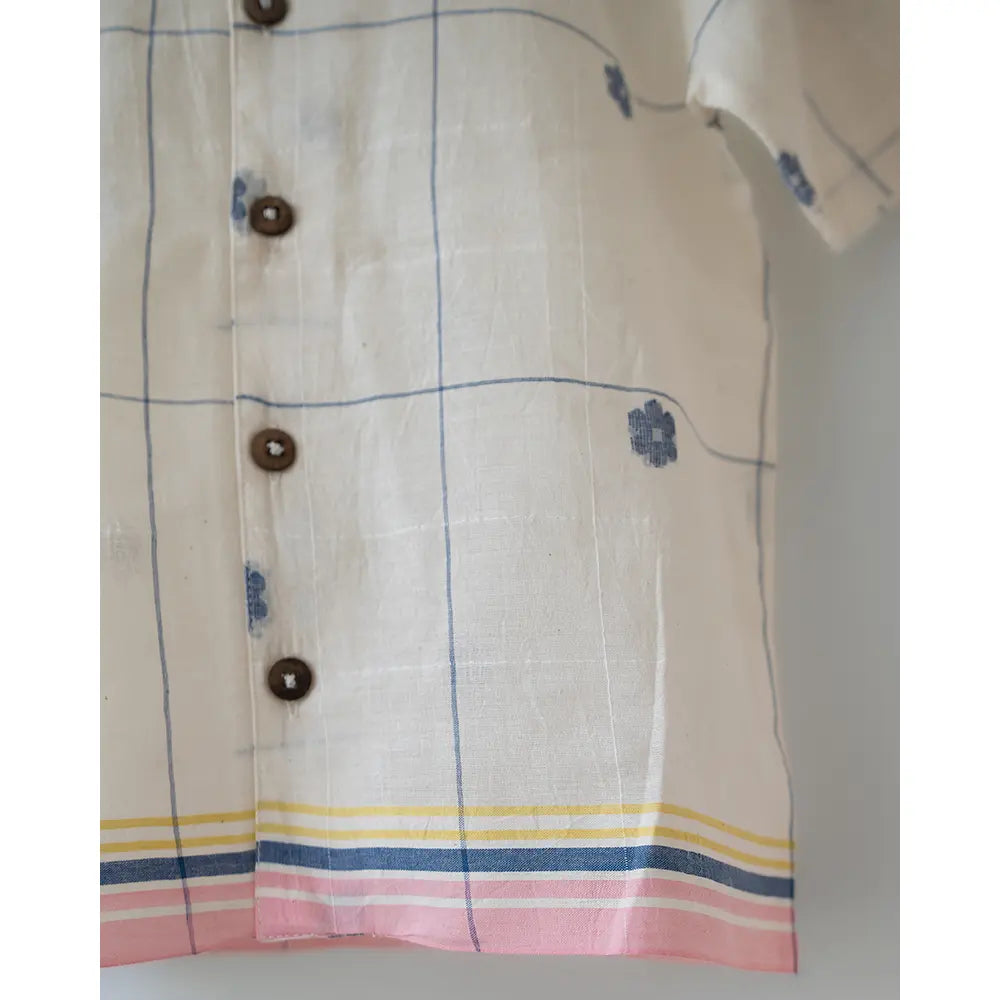 Love The World Today ‘Cotton Cloud’ Half Sleeve Shirt In Handwoven Jamdani Cotton - Off White